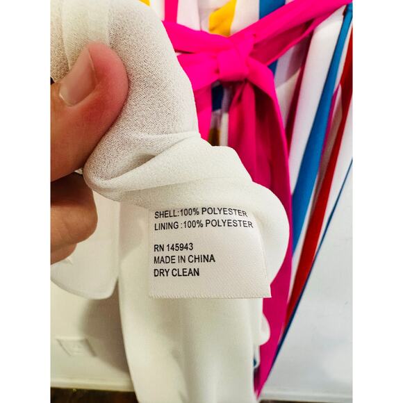 COLOR ME COURTNEY White Multicolor Stripes Taira Front Slit Wrap Dress size XS - Picture 9 of 16